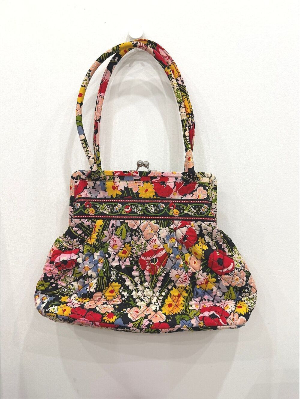 Vera Bradley Quilted Floral Handbag with Kiss Lock Closure